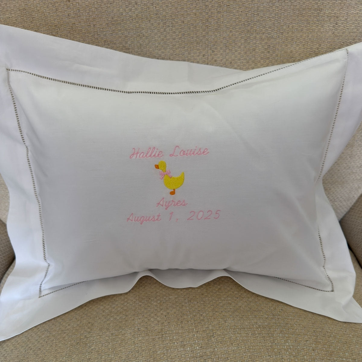 Baby Pillow with Hemstitched Border